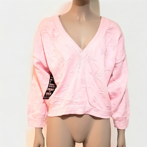 Vintage Objects D'Art Womens L Reversible Sweater Crop Oversized Knit Pink Top - Picture 7 of 15